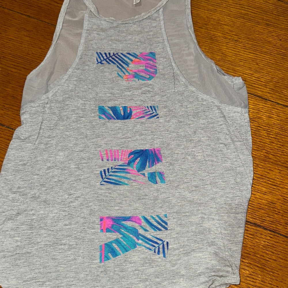 PINK Victoria's Secret Gray Muscle Tee with Tropical Print